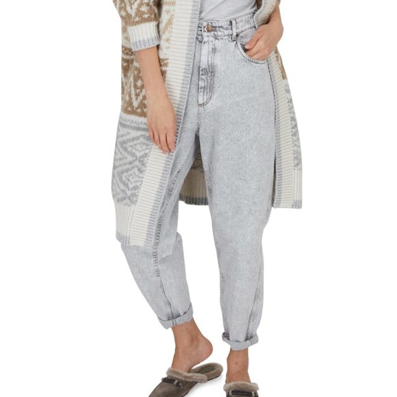 Brunello Cucinelli Monili Jeans Gray Acid Wash Denim Curved Tapered Leg Size 8 - Picture 1 of 11